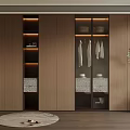 Modern Wooden Wardrobe With Glass Doors Interior Lighting And Hanging Clothes Design