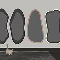 Various Shaped Mirrors Hanging On Living Room Wall With Small Decor Ornament