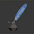 Elegant Blue Feather Quill Pen With Glass Inkwell And Metal Base Daily Life Essentials