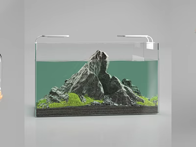 Decorative Ornament Set For Fish Tank With Rockery Green Plants And Stones 3d model
