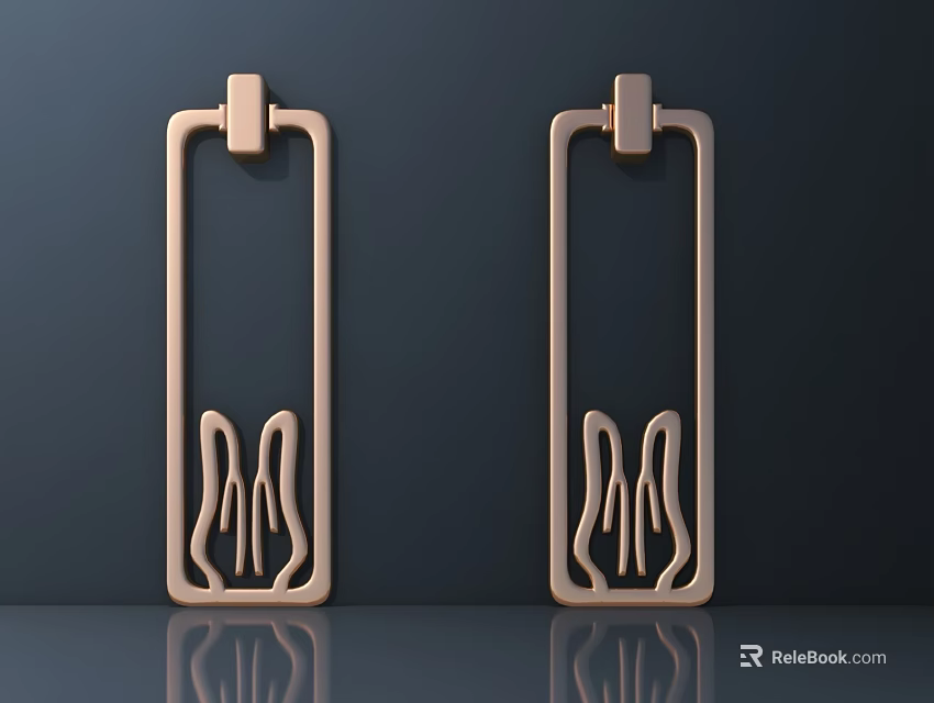 Golden Rectangular Frame Handles With Hollow M Design On Dark Smooth Background 3d model 
