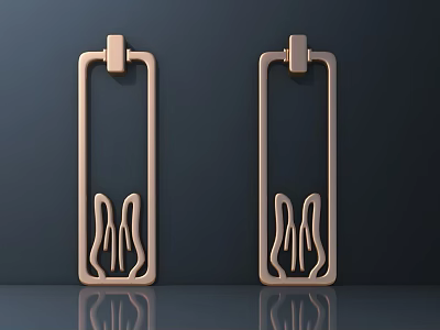 Golden Rectangular Frame Handles With Hollow M Design On Dark Smooth Background 3d model