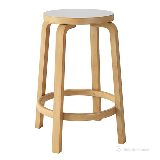 Wooden Bar Stool With Curved Legs Circular Support Ring And Natural Wood Finish 3d model 