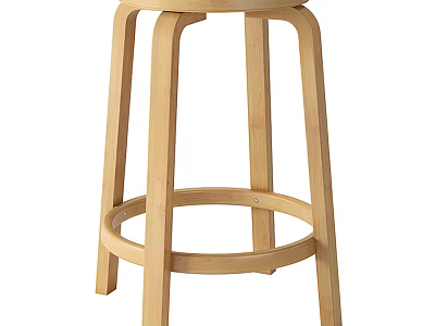 Wooden Bar Stool With Curved Legs Circular Support Ring And Natural Wood Finish 3d model