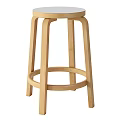 Wooden Bar Stool With Curved Legs Circular Support Ring And Natural Wood Finish