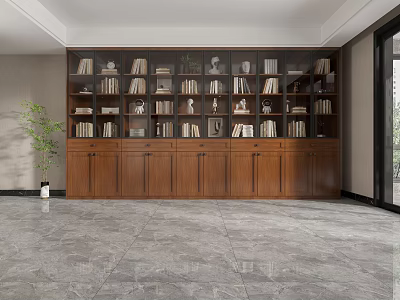 Wooden Multi Tiered Bookcase Filled With Books And Decorative Items In Modern Room Interior 3d model