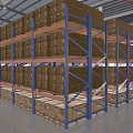 Industrial Warehouse Storage Shelves With Neatly Arranged Cardboard Boxes On Multiple Levels