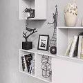Modern Wall Cabinets Interior Featuring Bookshelves Decorative Ornaments Photo Frames And Sculptures