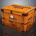 Vintage Orange Wooden Storage Box Featuring BONACK BOX Lettering Metal Clasps And Red Straps