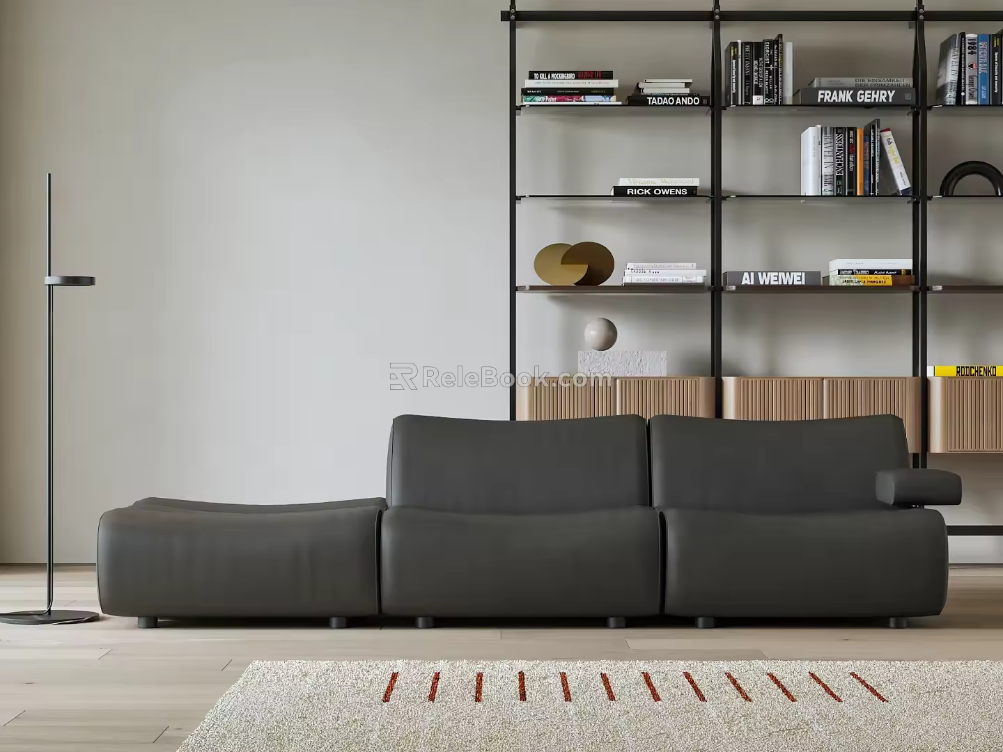 Poliform Ernest Modern Multiplayer Sofa Leather Sofa Bamboo Sofa Bookshelf 3d model