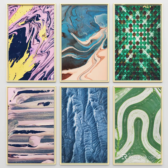Modern Abstract Paintings Featuring Colorful Swirls Stripes Dots And Textured Patterns 3d model 