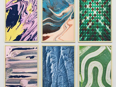 Modern Abstract Paintings Featuring Colorful Swirls Stripes Dots And Textured Patterns 3d model