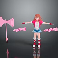 Anime Girl Themed Pink Household Accessories With Axe And Wrist Guards Set