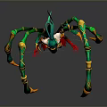 Fantasy Half Spider Character Design With Green Gold Armor Red Accents And Multiple Legs