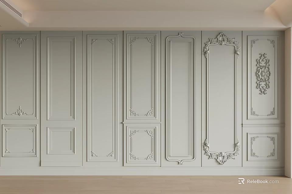 Elegant White Decorative Wall Panel With Carved Patterns And Classic Interior Design 3d model