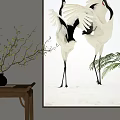 Traditional Chinese Interior Decor With Crane Painting Vase And Wooden Furniture