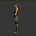 A Woman in Dark Blue Tank Top Cargo Pants Black Gloves Roller Skates Gray Background