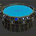 Futuristic Circular Tech Device With Blue Central Area And Black Control Panels 3d model