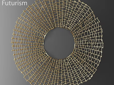 Futuristic Golden Circular Grid Wall Decor For Modern Interior Design 3d model