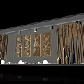 Chinese Style Photo Check In Spot With Wooden Strips Golden Paintings White Pebbles And Lighting