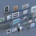 Multiple Modern Photo Frames In Various Sizes With Art Prints And Text Designs 3d model