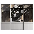 Modern Bookcase Design With Glass Doors LED Lighting Marble Backdrop And Decorative Items