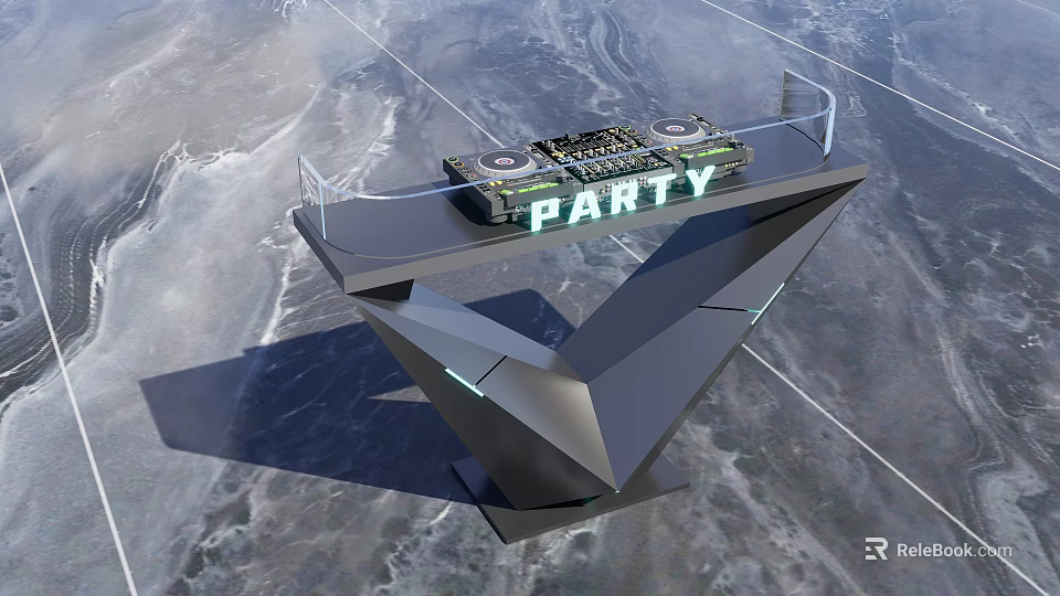 Modern KTV Entertainment Venue Featuring Floating DJ Booth And PARTY Sign 3d model 