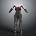 Fashionable Tight Fitting Bodysuit With Sheer Mesh Sleeves And Decorative Leg Patterns