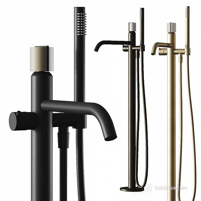 Modern Black and Gold Shower Head with Handheld Sprayer and Fixture Design 3d model 