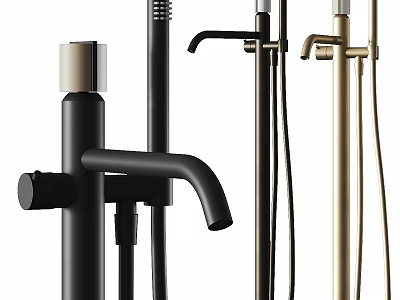 Modern Black and Gold Shower Head with Handheld Sprayer and Fixture Design 3d model