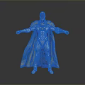 Futuristic Sci Fi Character With Blue Head Silver Armor Yellow Cape And Blue Energy Orbs