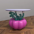 Coffee Table With Pink Pumpkin Shaped Base Green Curved Supports And White Round Top