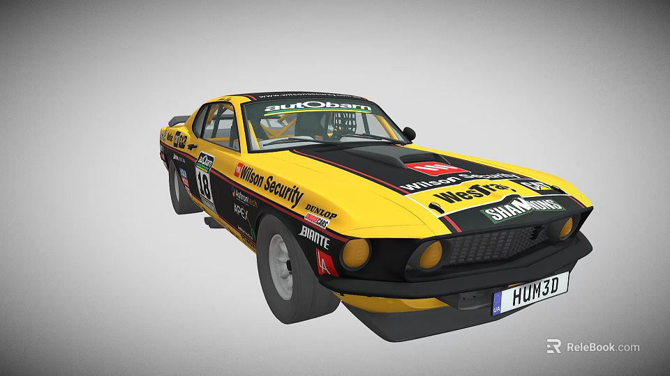 Yellow And Black Race Car With Sponsor Stickers And Classic Racing Design 3d model 