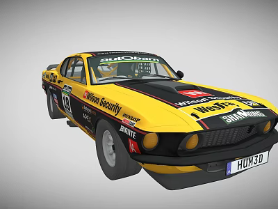 Yellow And Black Race Car With Sponsor Stickers And Classic Racing Design 3d model