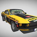 Yellow And Black Race Car With Sponsor Stickers And Classic Racing Design