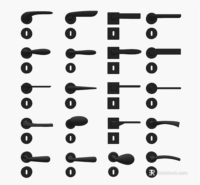 Collection Of Stylish Door Handles Featuring Various Designs And Different Shapes 3d model 
