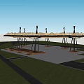 Outdoor Pergola Structure With Wooden Roof And Metal Supports In Green Park