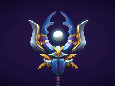 Fantasy Weapon Staff With Ornate Blue Purple Gold Design Glowing Orb And Decorative Wings 3d model