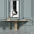 Modern Entryway Console Table With Golden Legs And Decorative Items On Gray Wall 3d model