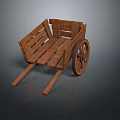 Vintage Wooden Cart With Planked Body And Single Spoked Wheel Design