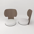 Modern Single Chair With Wooden Backrest White Seat Cushion And Curved Design