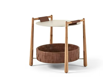 Italian Style Minimalist Sofa Side Table Italian Style Saddle Leather Woven Sofa Side Table Modern Simple Round Storage Rack 3d model