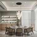Private Dining Room Interior With Dining Table Chairs Pendant Light Cabinets And Curtains 3d model