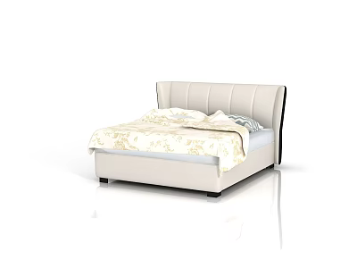 Modern Minimalist Double Bed With Upholstered Headboard Floral Bedspread And Light Frame 3d model