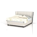 Modern Minimalist Double Bed With Upholstered Headboard Floral Bedspread And Light Frame