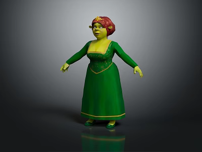 Green Skinned Mythical Creature Character Wearing Green Dress and Red Headscarf Standing Pose 3d model