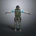 3D Character And Creature Model In Tactical Helmet Vest Camouflage Uniform Arms Outstretched