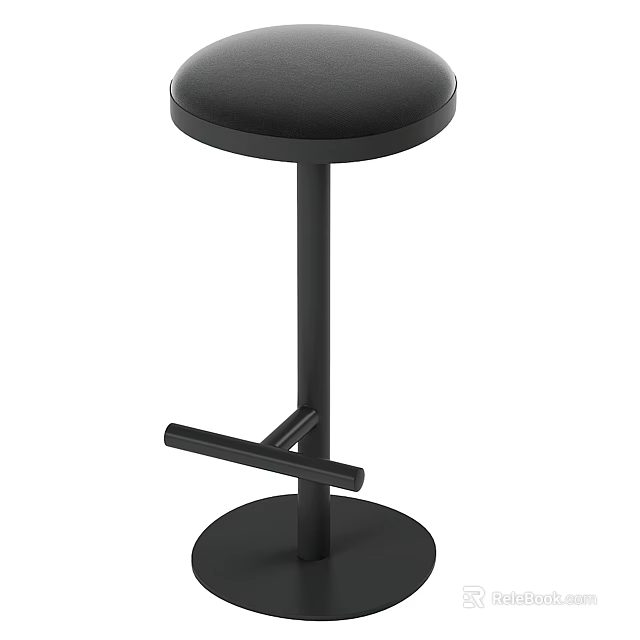 Modern Black Bar Stool With Circular Seat And Sturdy Metal Base Footrest 3d model 