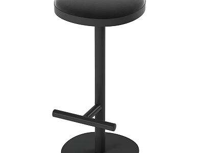 Modern Black Bar Stool With Circular Seat And Sturdy Metal Base Footrest 3d model