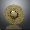 Golden Circular Medallion With Intricately Engraved Ornate Design And Central Emblem